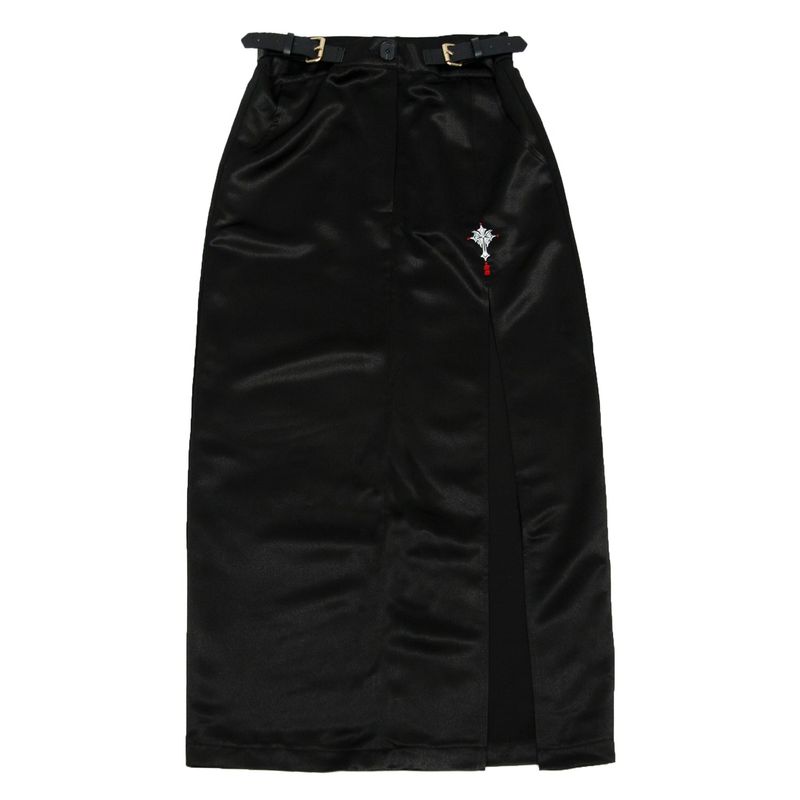 211-BUCKLE SATIN SLIT SKIRT