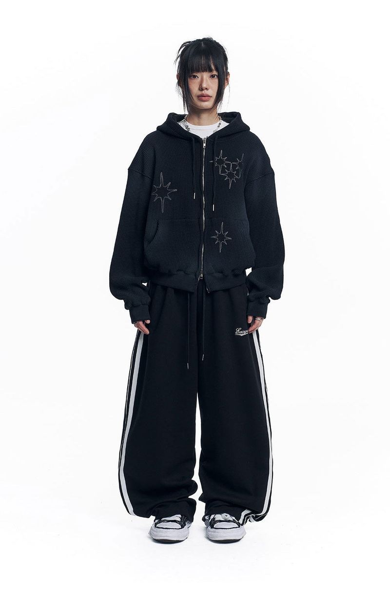 Star Piping Track Balloon Sweat Pants - Black