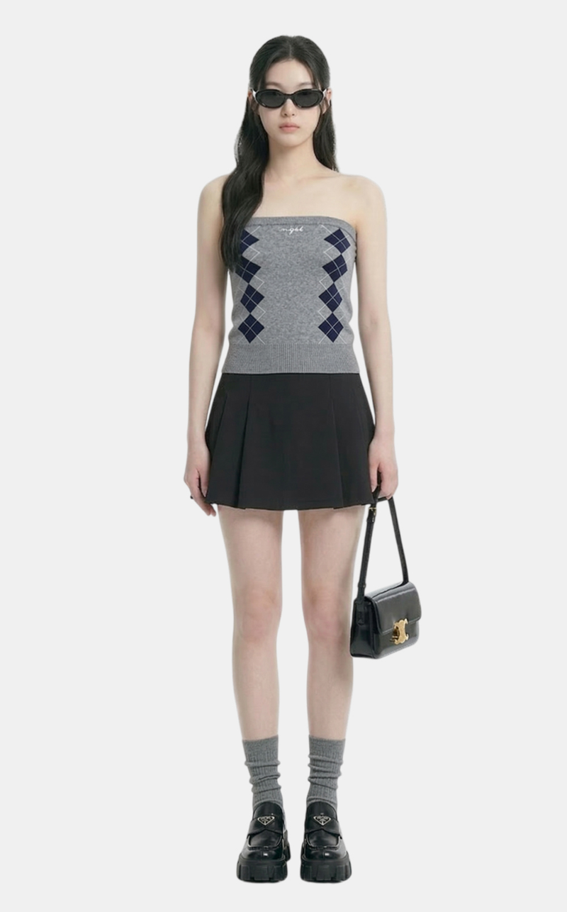 Classic Argyle Knit Tube Top
