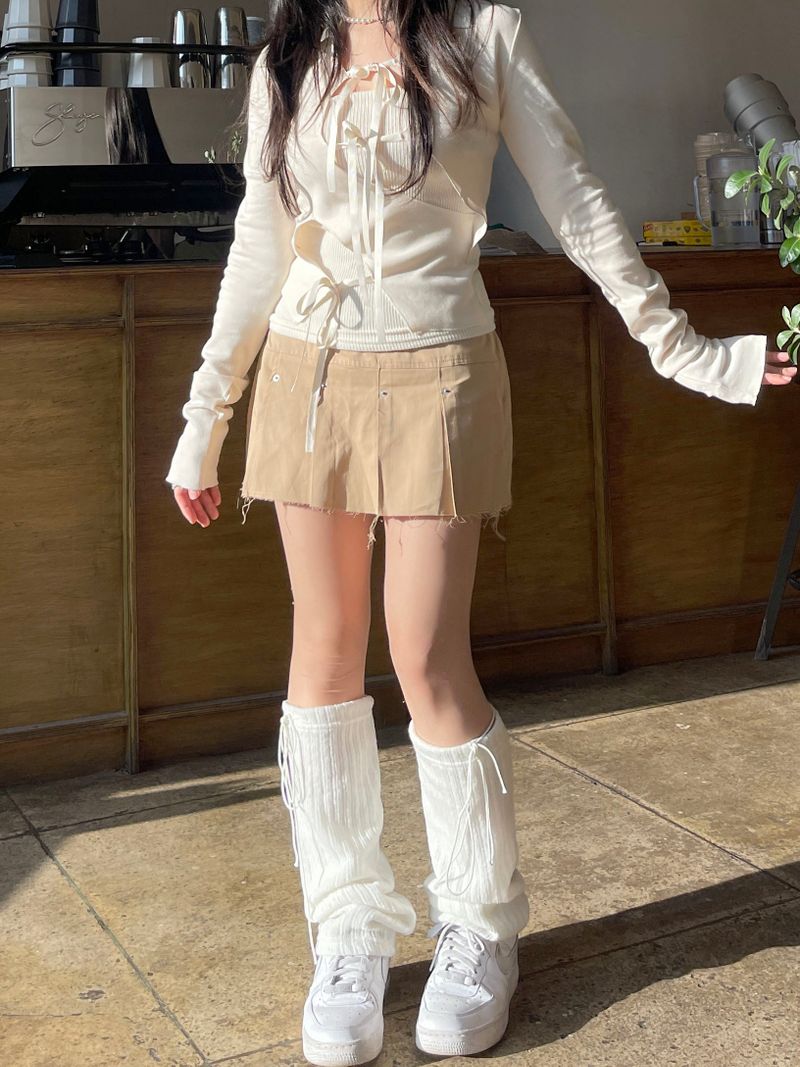 Chunky Damage Button Skirt Pants