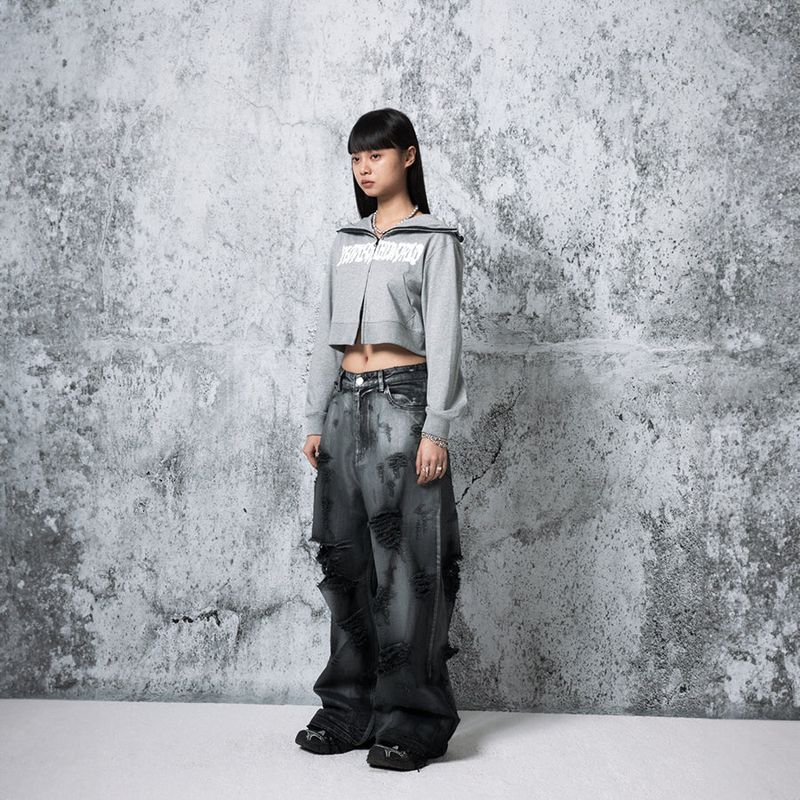 PEOPLEOFTHEWORLD(ピープルオブザワールド)の「Crop Logo Hood Zip-Up (GRAY)(Tops)」