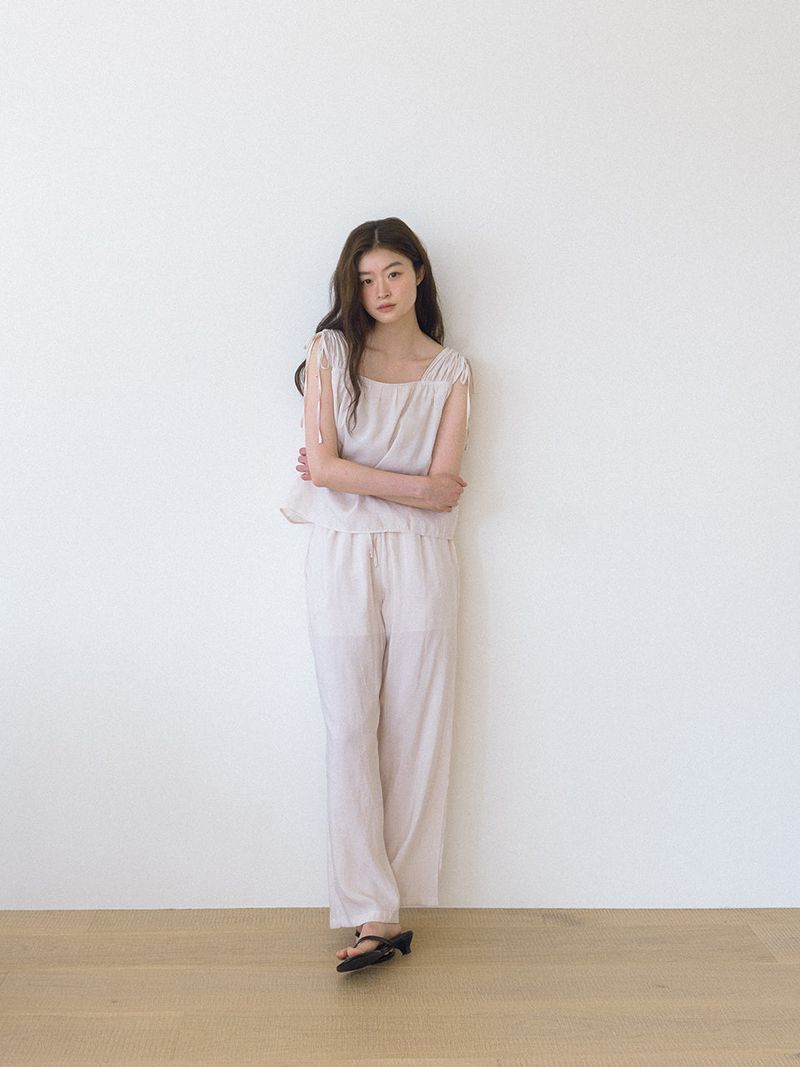 Thin Banding Wide Pants - Cream
