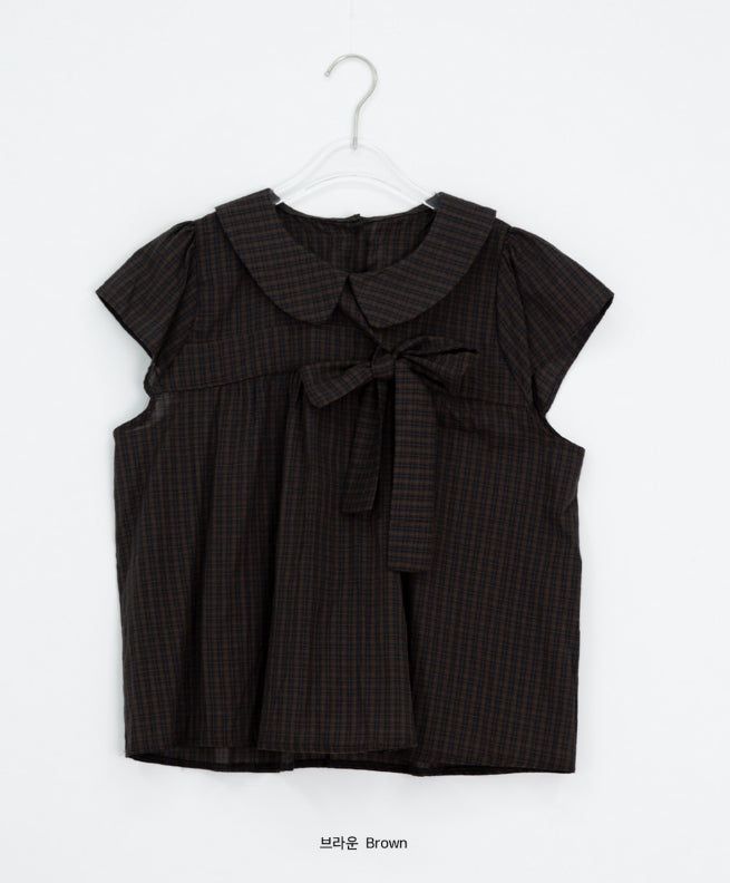 Meva Check Ribbon Short Sleeve Blouse