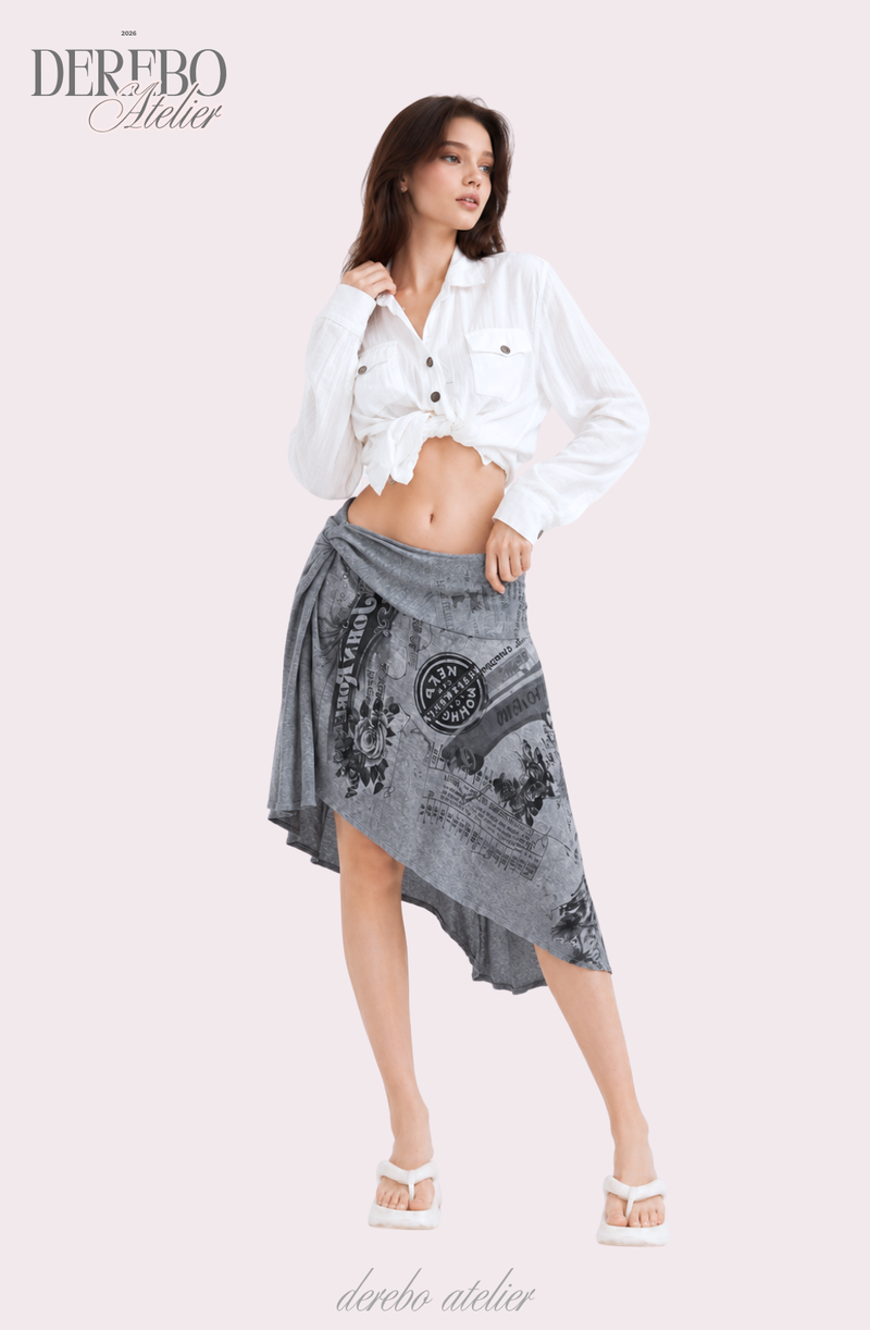 Gray Paper Unbalanced Midi Skirt