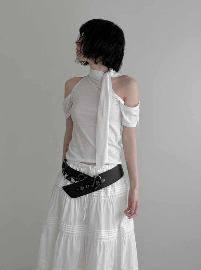 mnem（ムネム）の「Lea Scarf Halter Off-Tee（Tops）」