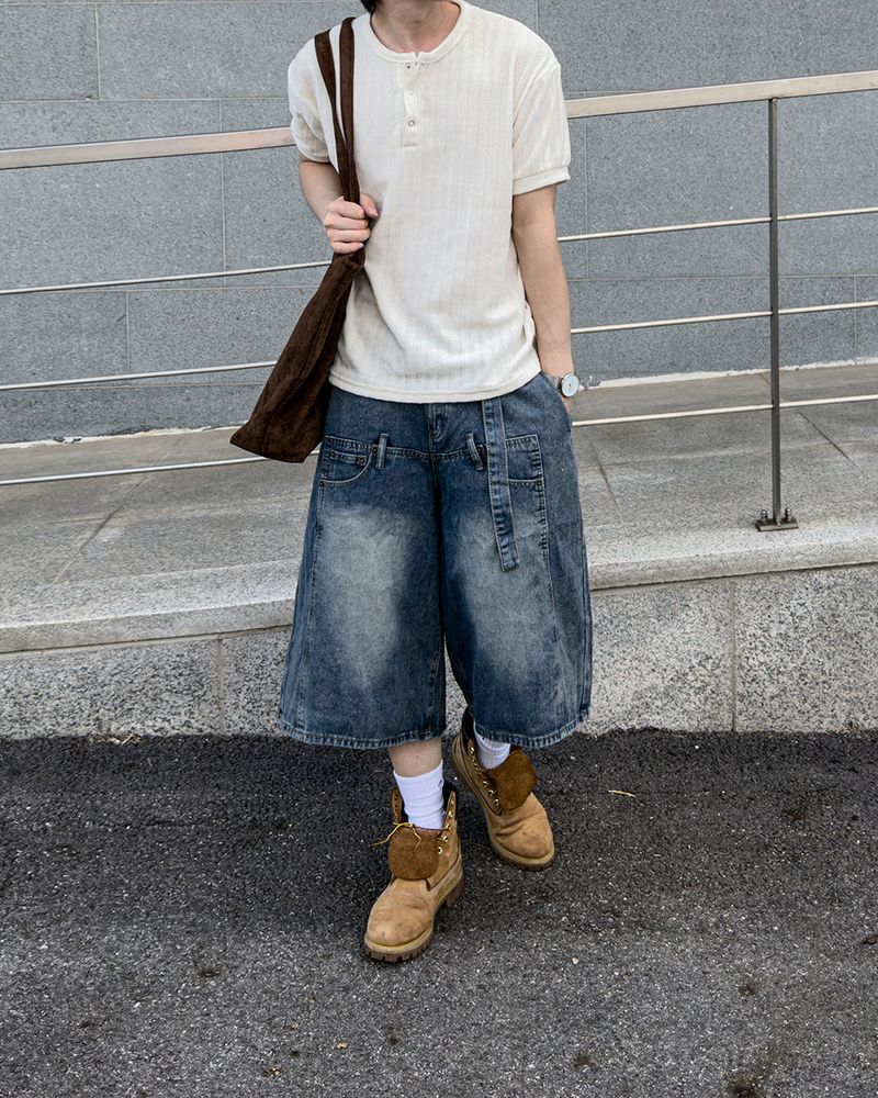 Beltic Asymmetric Pocket Bermuda Denim