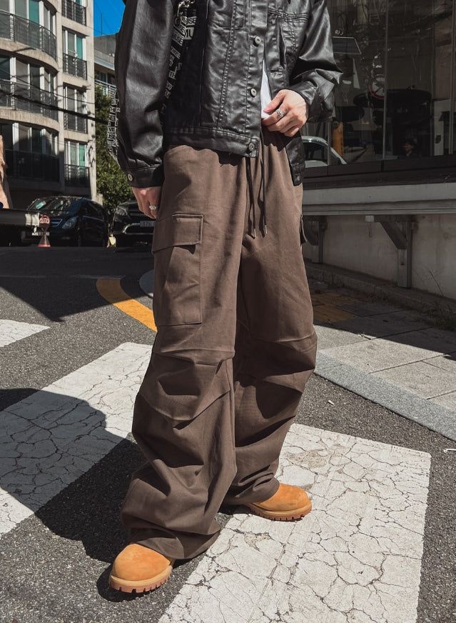 Wild pin tuck cargo cotton pants