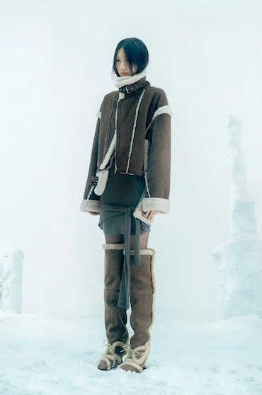 Asym Shearling Wedge Boot / Stone Brown