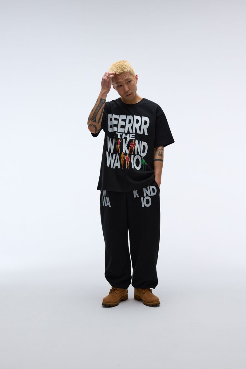 Weekend warrior typography printing long pants (Black)