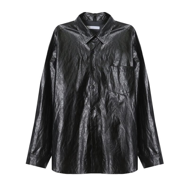 ASCLO Crack Leather Shirt Jacket (2color)