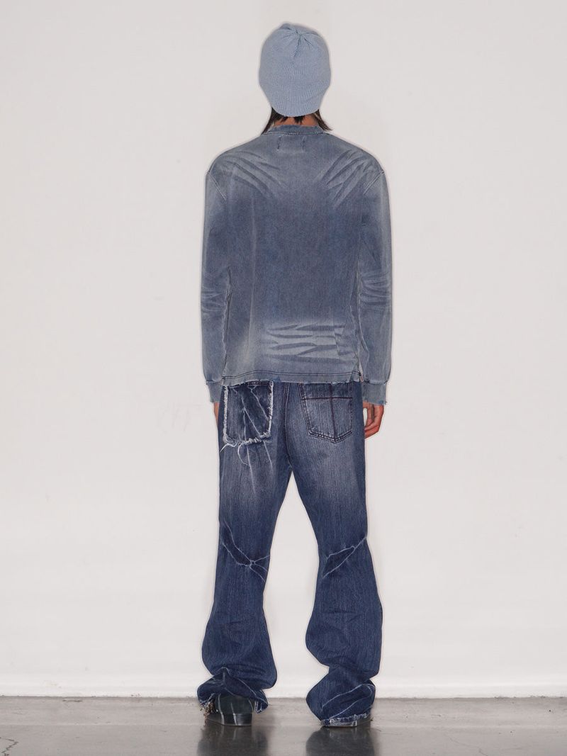 WASHED KNIT DENIM LONG SHIRT