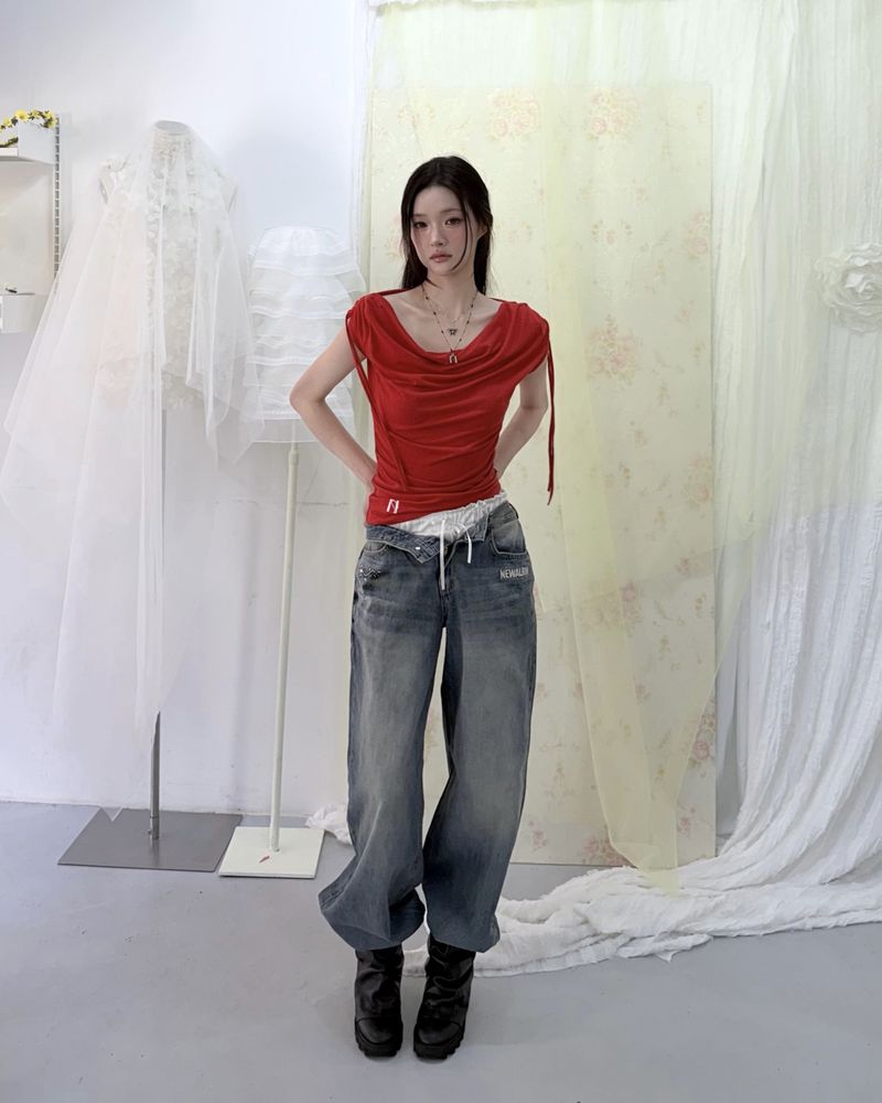 Coco flower wide fit raw Denim
