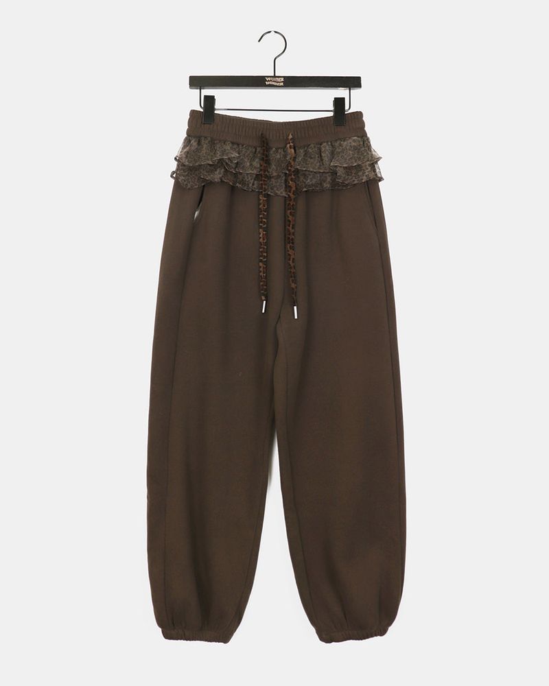 Shover leopard print chiffon layered jogger pants