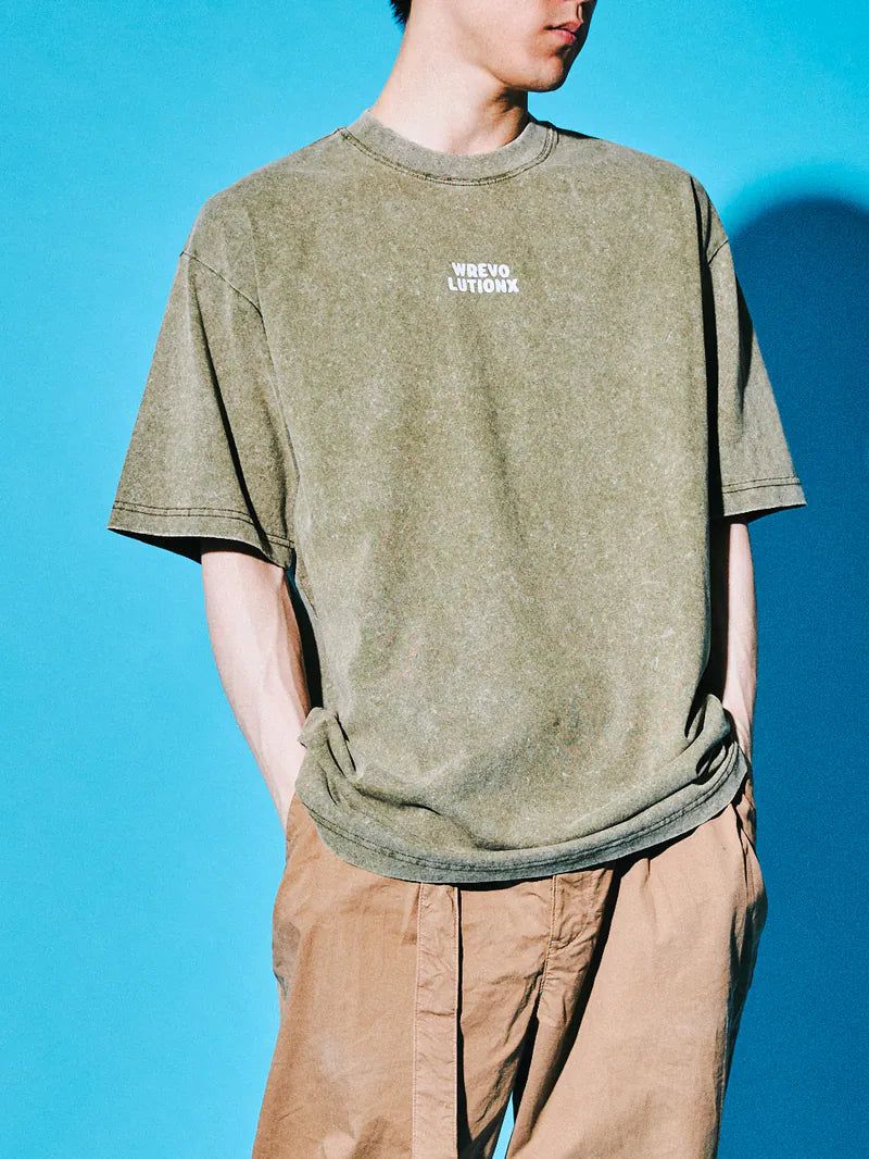 WREVOLUTIONX by WooLeeX（レボリューションエックス バイ ウーリーエックス）の「Sakura Animals Olive Denim Washed T-Shirt (Sheep)（Tops）」