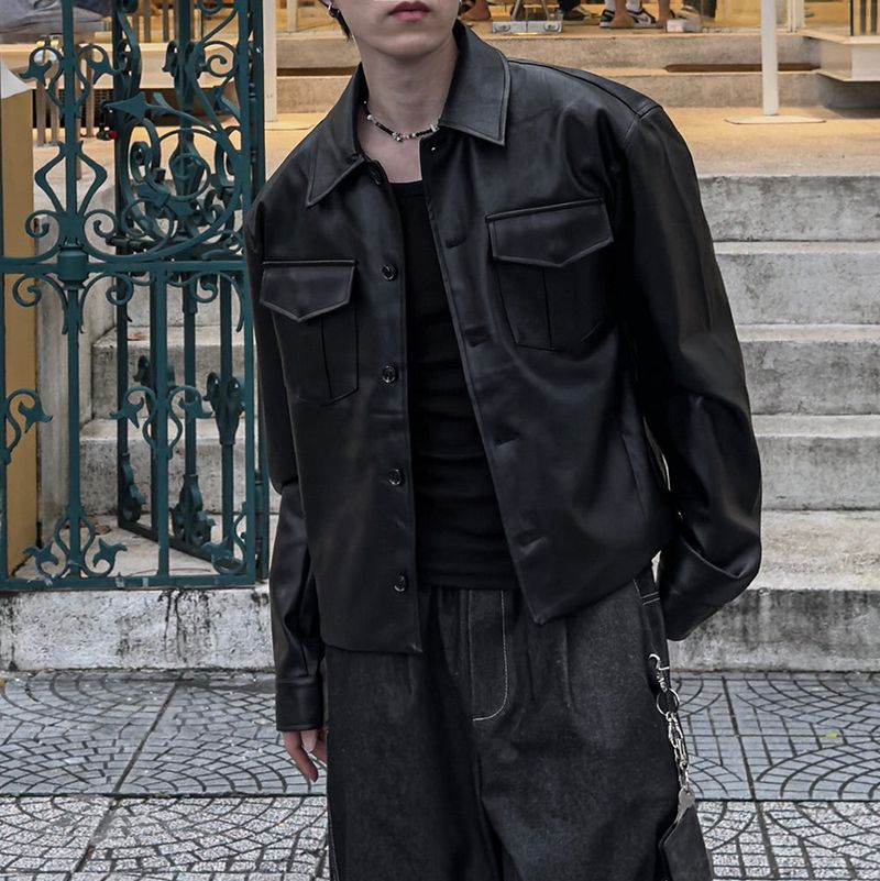 Mark Pocket Short Leather Jacket