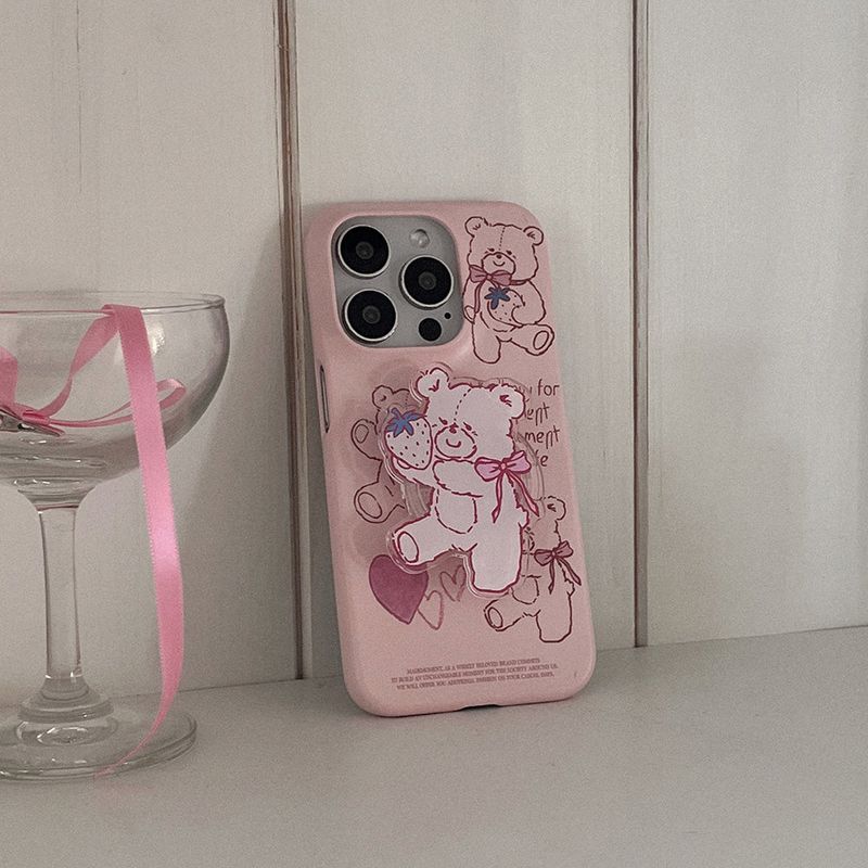 [Mademoment] fluffy strawberry bear acrylic smart tok