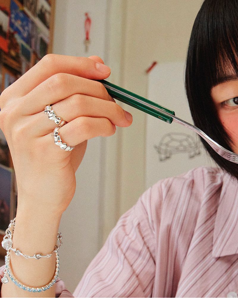 Mushroom cubic ring (WB) (925 silver)