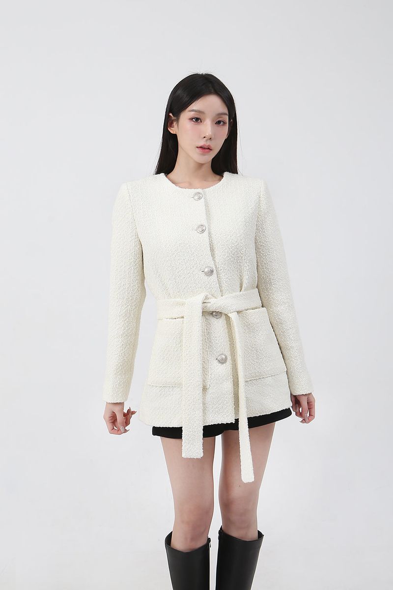 Classic Tweed Wool Belt Jacket