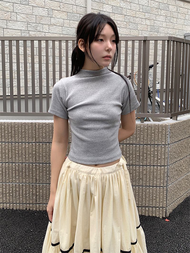 RIBBED HALF NECK TEE (4C)