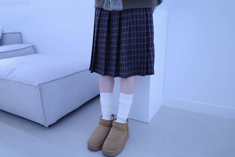 Hose check pleats midi sk (2color)