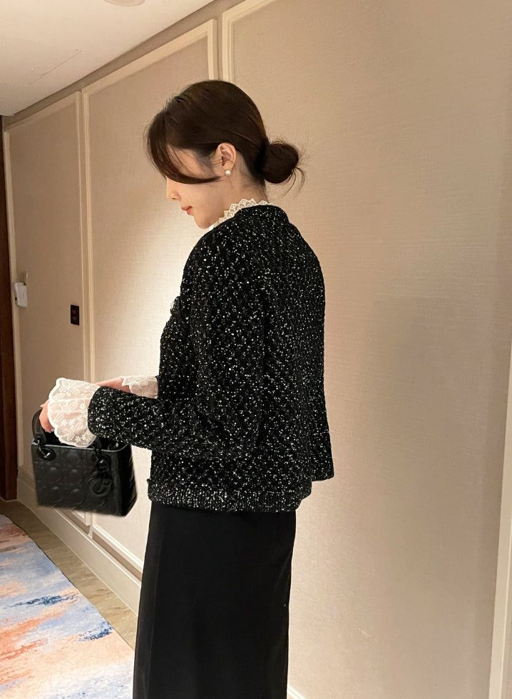 Nemu Spangle Pearl Knit Jacket Cardigan