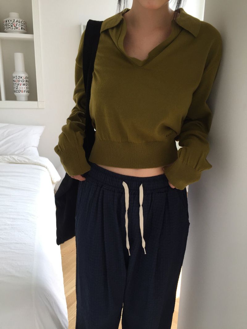 howu（ハウユ）の「Ellen Open Collar Crop Knit (4c)（Tops）」
