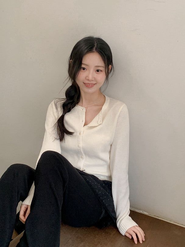 Basic Cotton100 Round Knit Cardigan (7color)