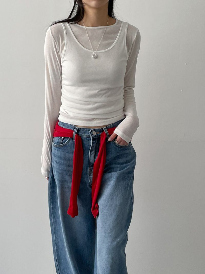 INCHANT ME(インチャントミー)の「Deman Shirring Layered Long Sleeve T-shirt(Tops)」