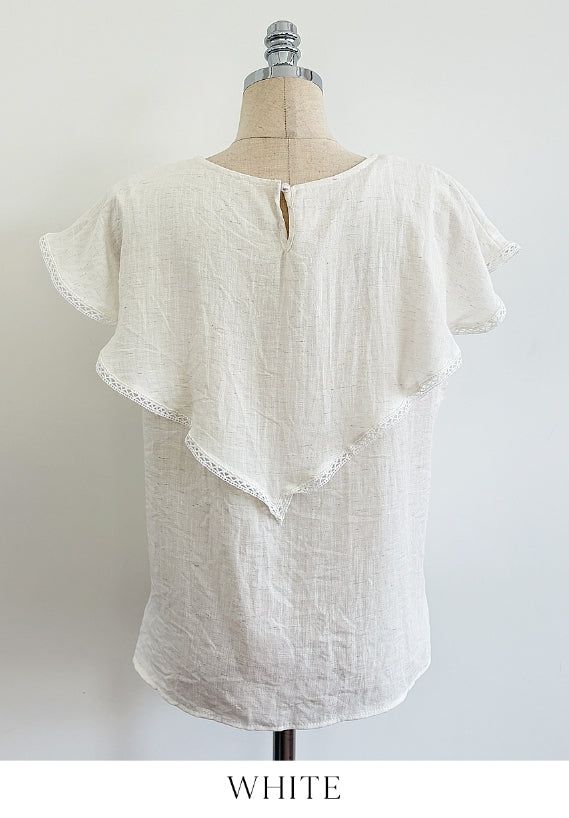 Gobel Lace Ruffle Linen Blouse