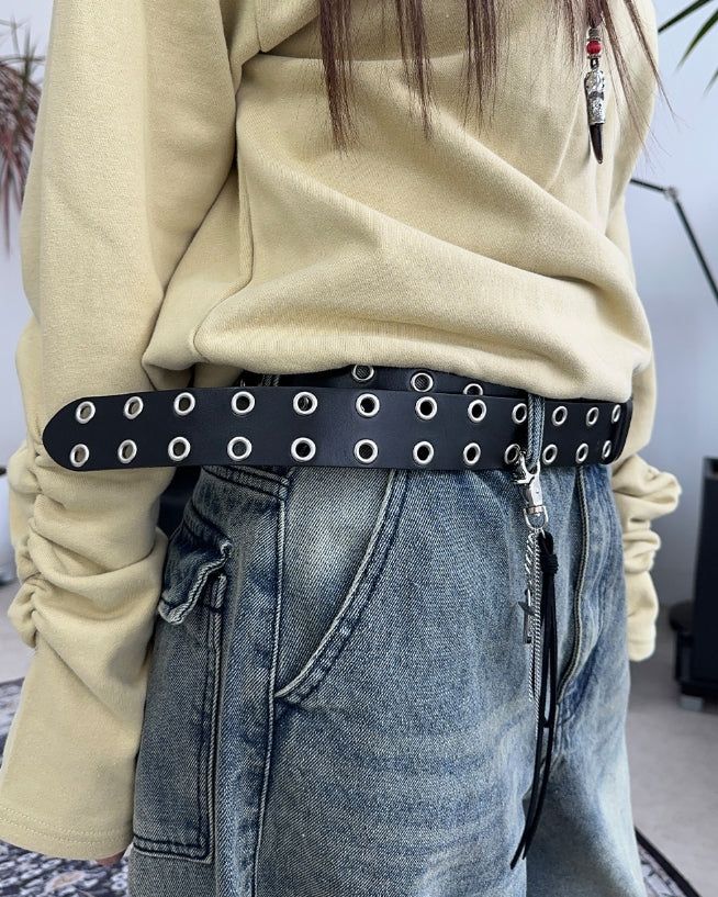 Rat Double Eyelet Long Leather Belt