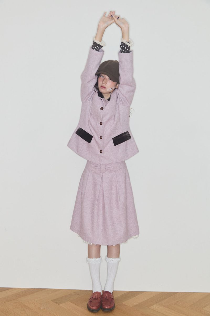 BOW MIDI WOOL SKIRT (PINK)