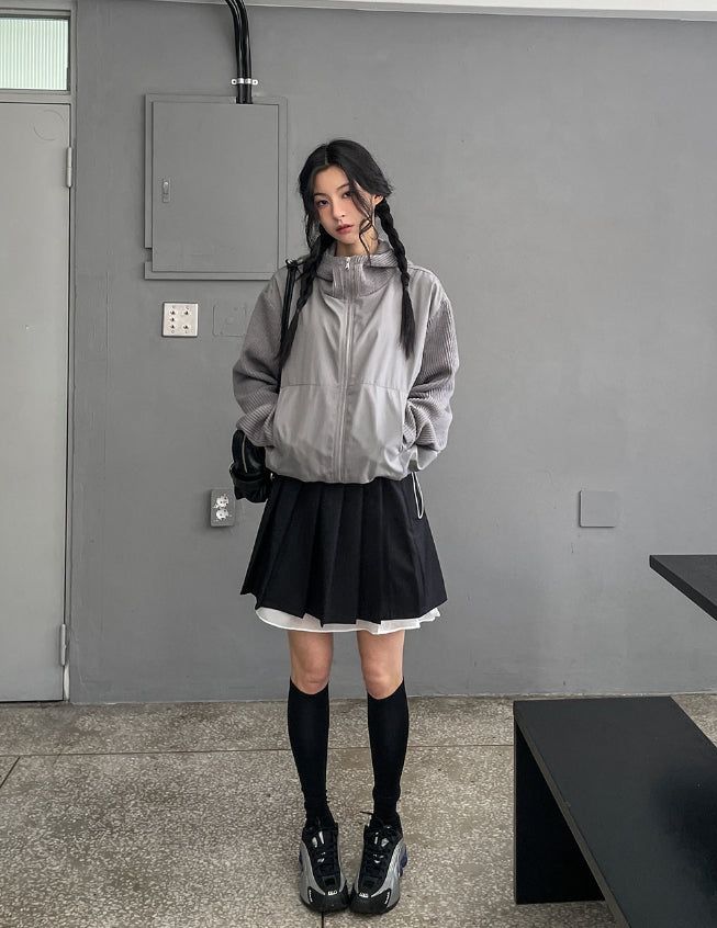 Layered pleated midi skirt