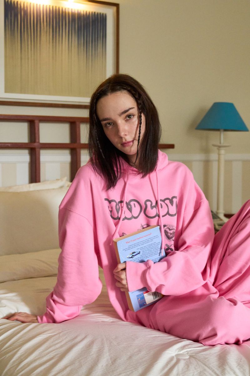 MEOW PRINTING HOOD T PINK