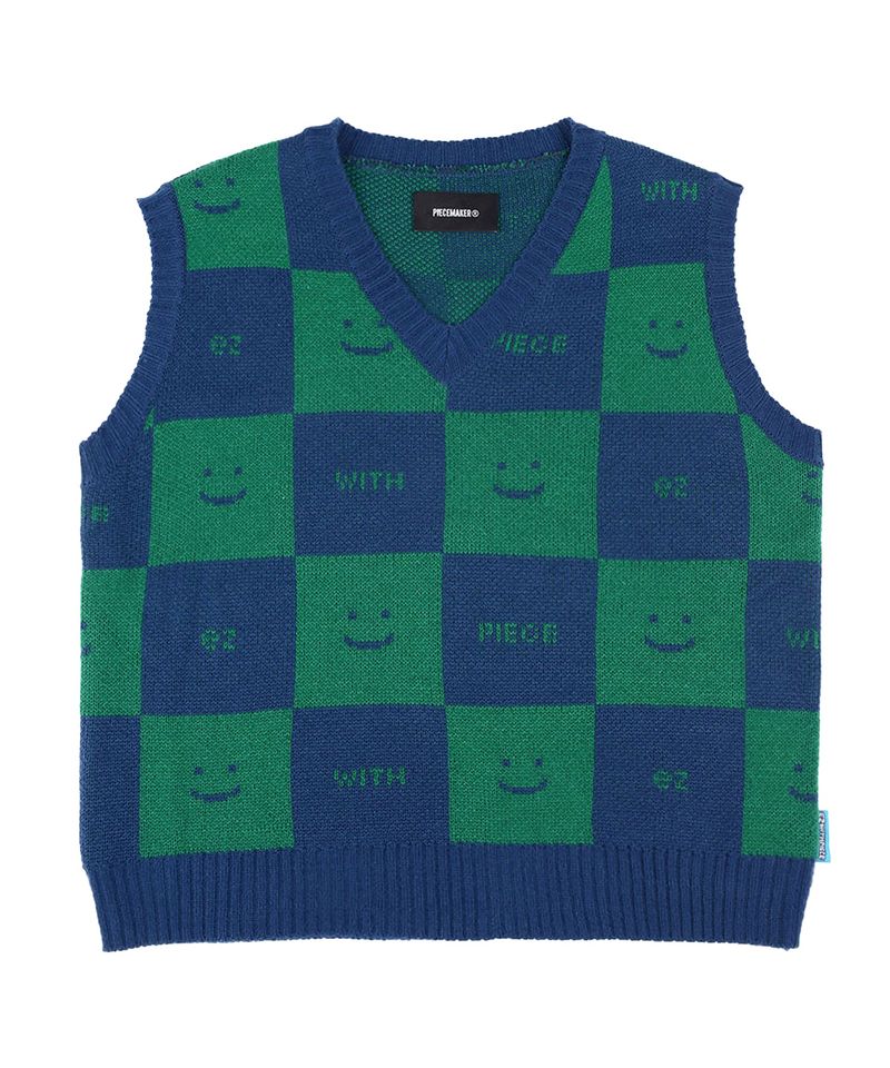 [EZwithPIECE] CHECKERBOARD KNIT VEST (4COLORS)