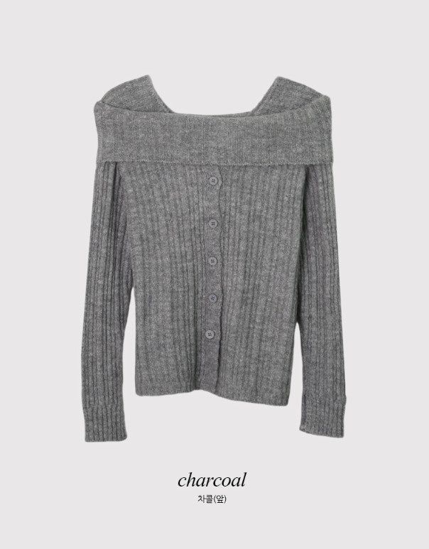 #Romantic Rib Off Shoulder Button Knit (3color)