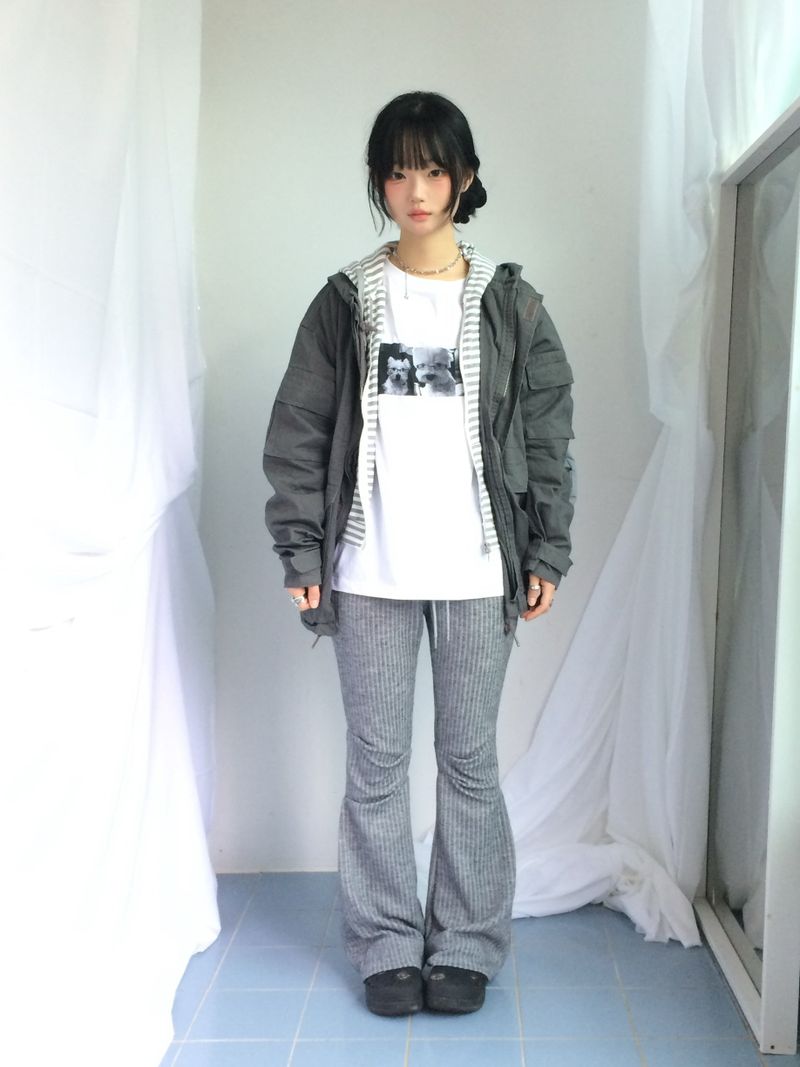 Stripe bootcut banding pants