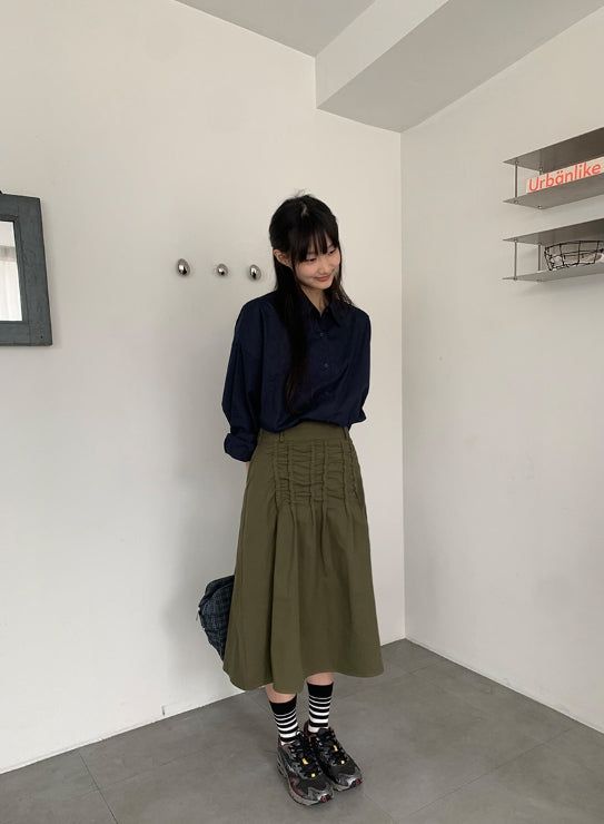 デキンシャーリングバンディングミディスカート