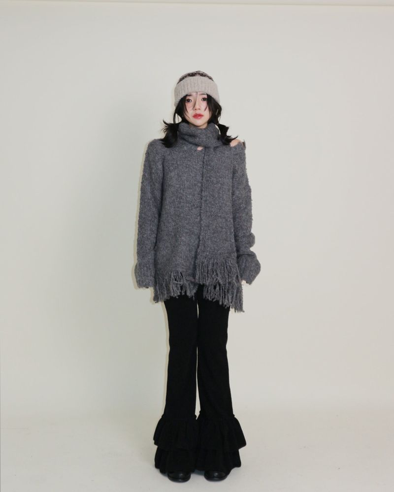 Puddle Demoor Tester Damage Long-Sleeved Knitwear Dress (Muffler Set)