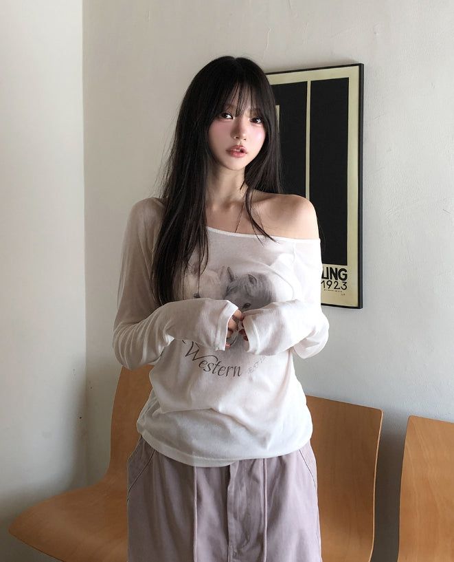 Pony Printing One Shoulder Long Sleeve