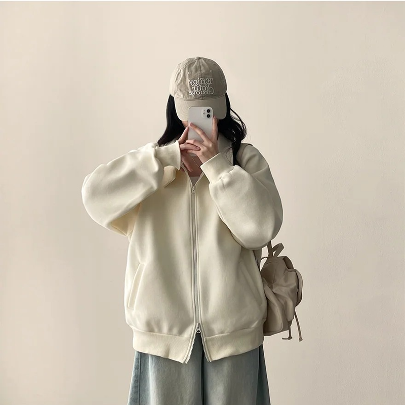 Tei Two-button snap neck boxy fit zip-up jumper