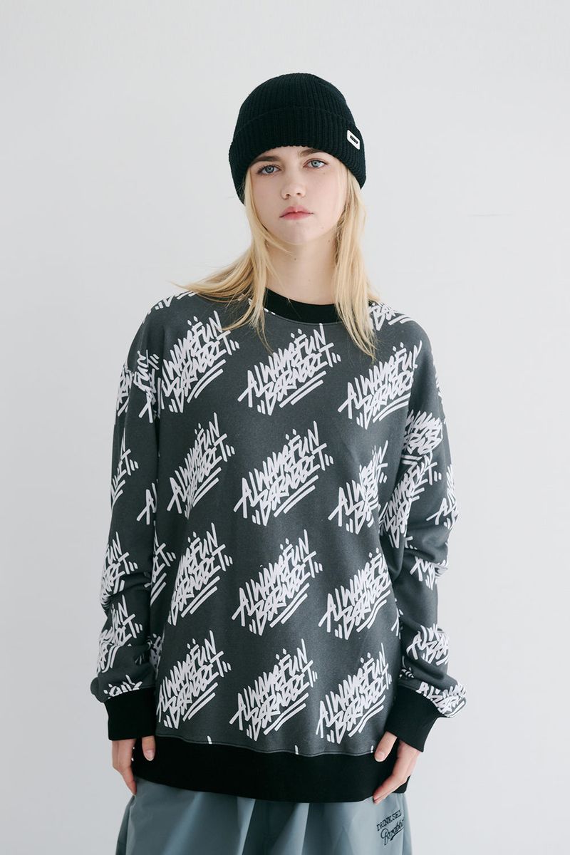 BSRABBIT（ビエスラビット）の「BSR2223FWPO079 FUN SCIBBLING ALL OVER CREWNECK BLACK（Tops）」