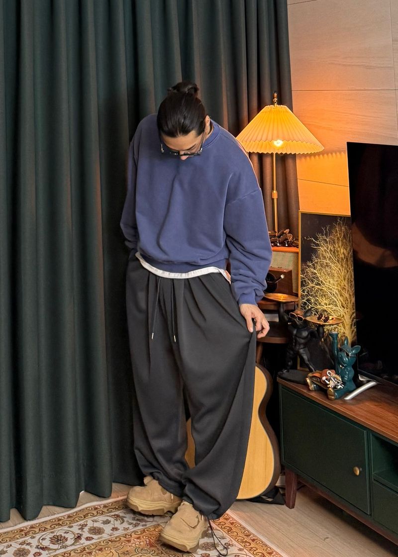 Double-pleated wide string pants 5COLOR