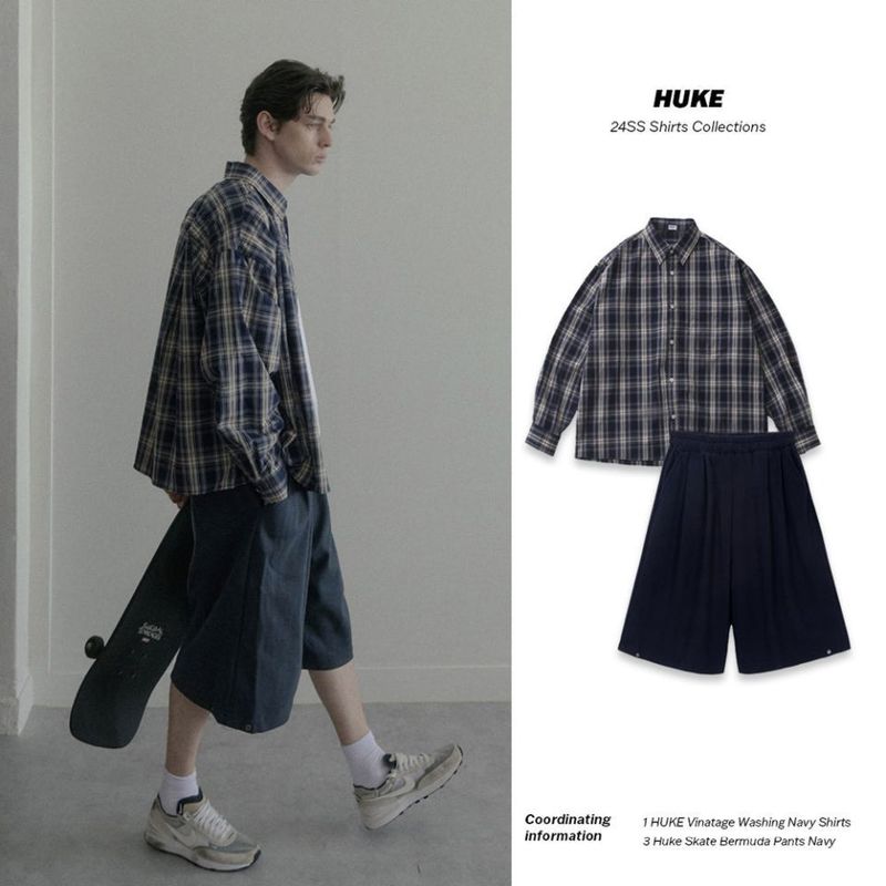 HUKE（フック）の「Vintage washing navy check shirts（Tops）」