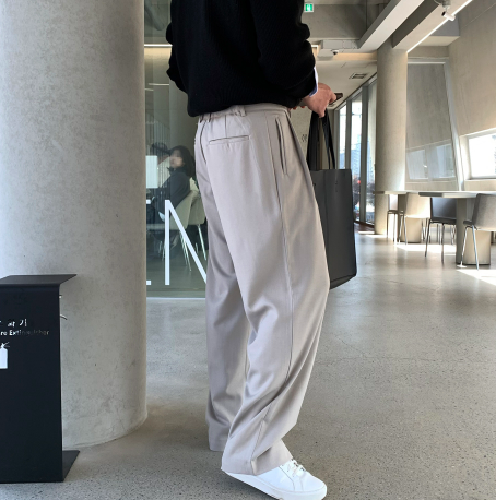 Deface Front Turtle Back Banding Wide Slacks