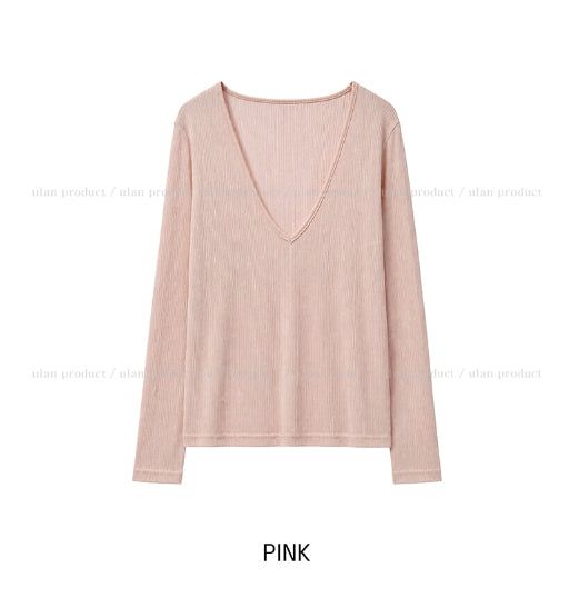 Melting See-through Deep V-Neck Ribbed Long Sleeve