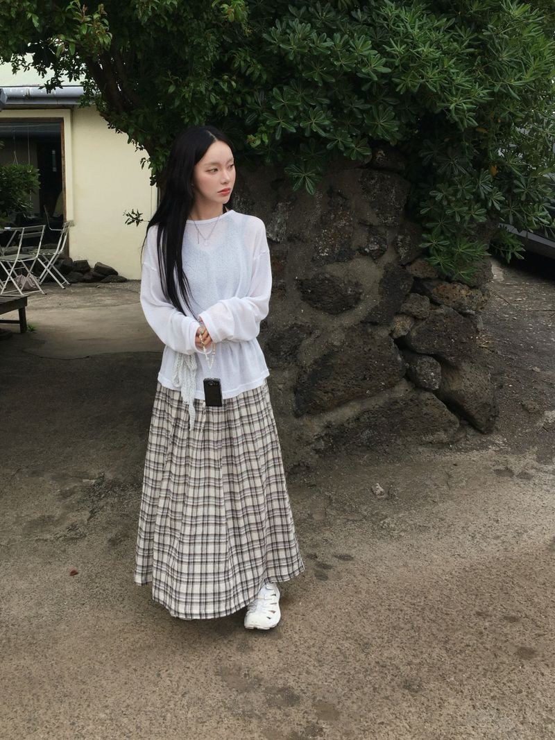 Maple Check Banded Shirred Skirt (3c)