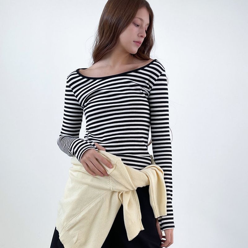 RAVEROUS（レイバロス）の「Stripe Scoop Neck T/Shits_Black（Tops）」