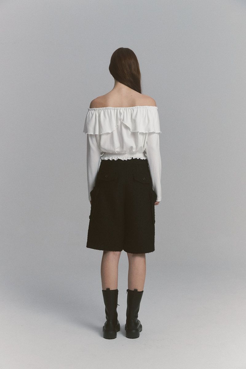 Ribbon Tweed Bermuda Pants Black