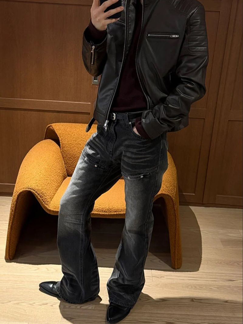 [LAURANTSEOUL] Biker crop leather jacket(2color)