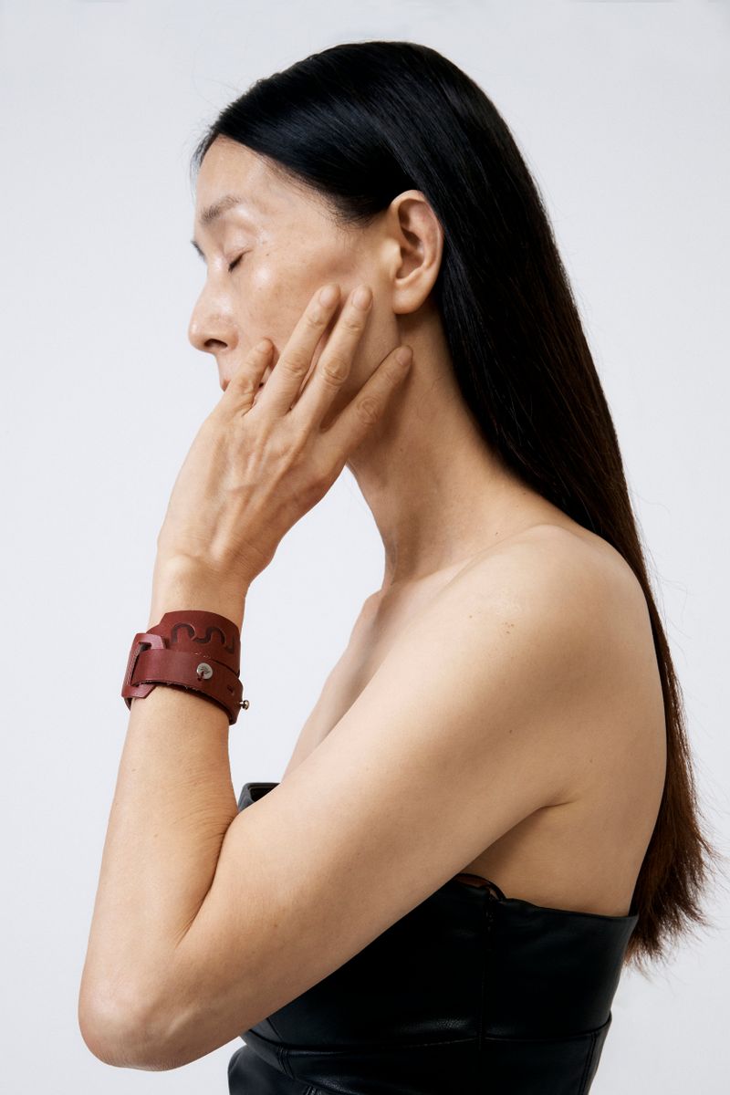 SIMPLE COW BELT CHOKER&BRACELET BURGUNDY